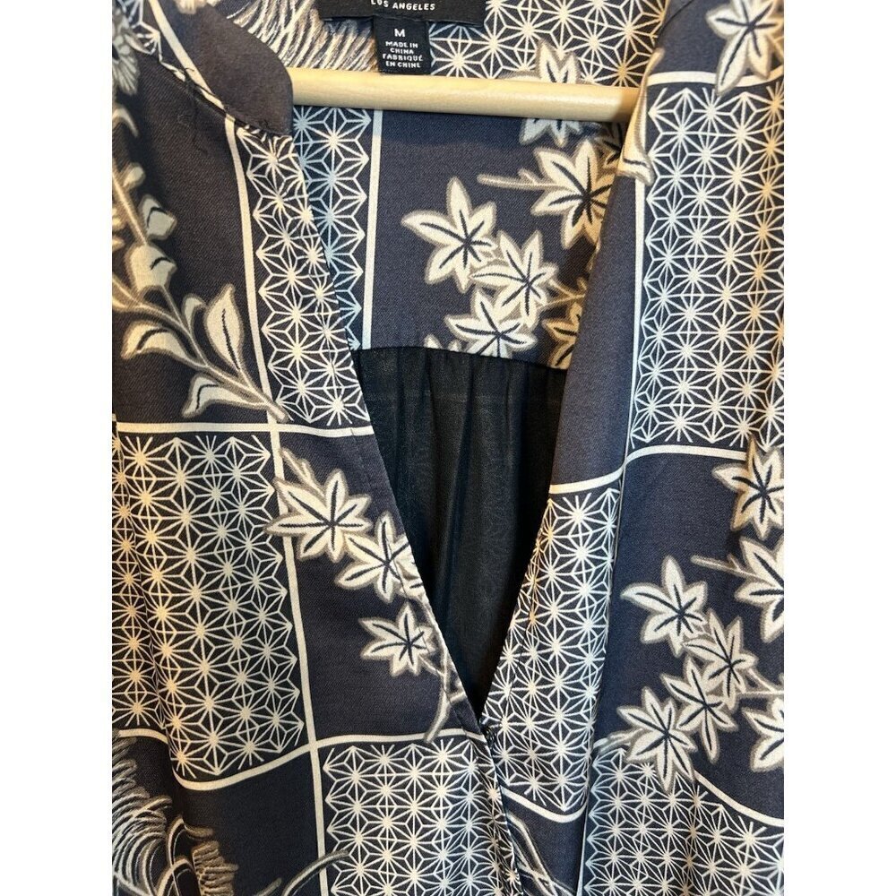 Current Air Anthropologie Black/Taupe Silk Surplus Blouse Medium Mandarin Collar - Picture 7 of 10